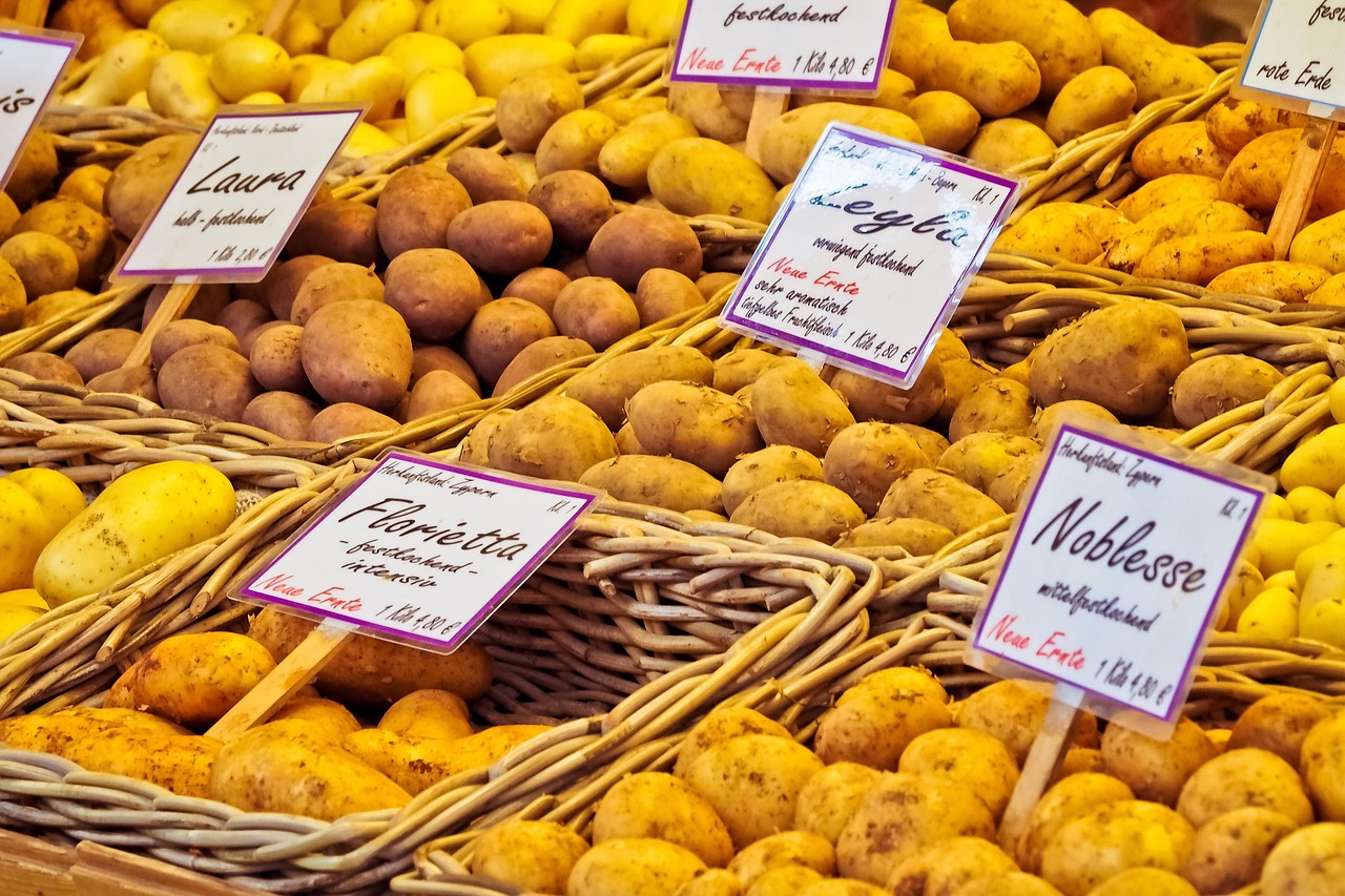 Etal de marche avec etiquettes de prix sur les produits