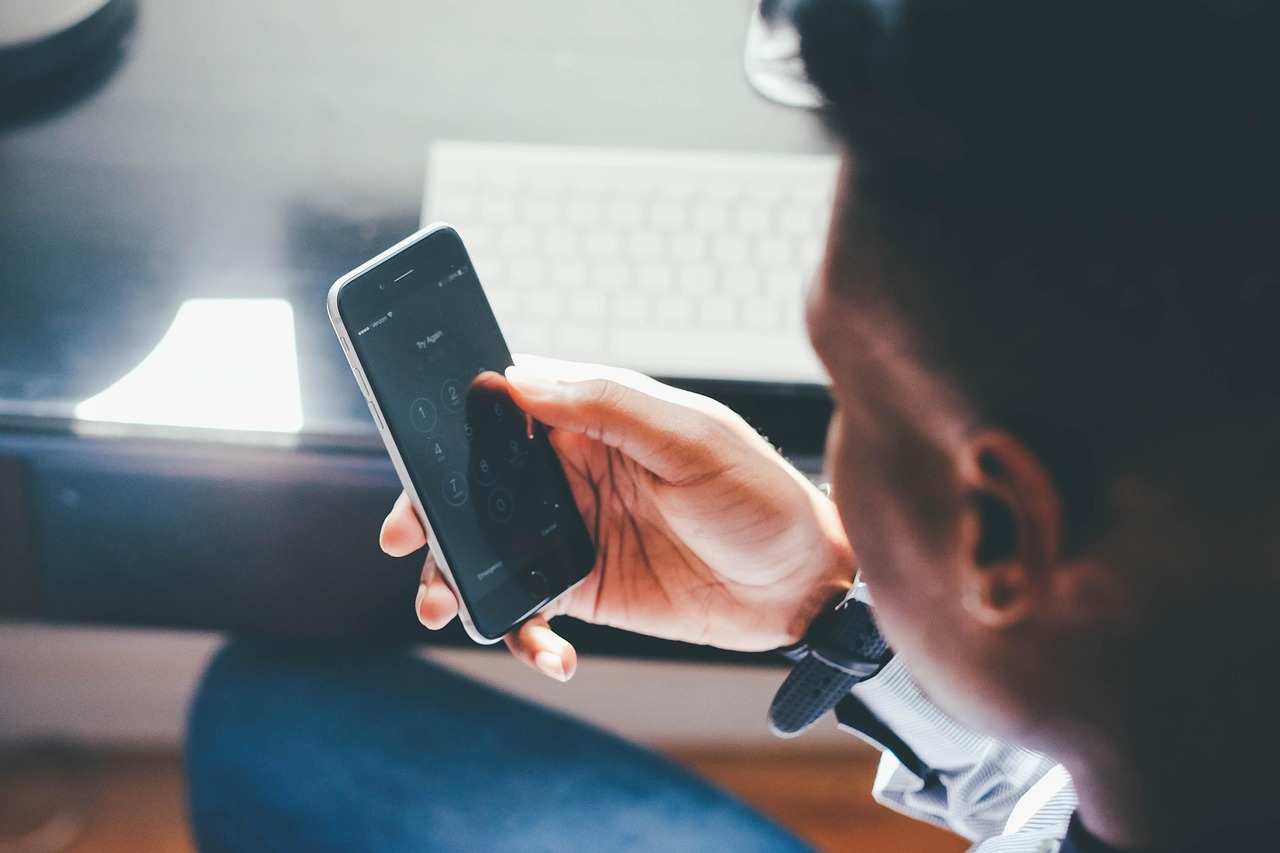 Main tenant un smartphone pour un service en ligne